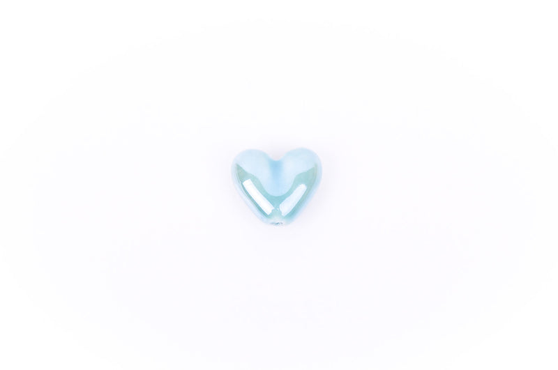 5 GOSSAMER BLUE Ceramic Porcelain Heart Shaped Beads  20x18mm bgl0309