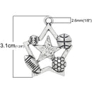 8 Silver Tone ALL STAR Sports Ball Charms Pendants chs1164