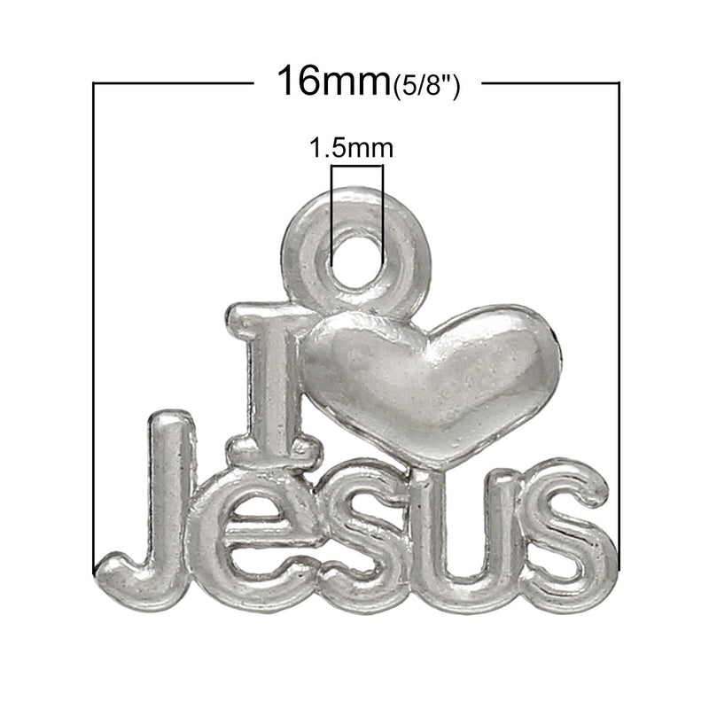 10 Silver Tone I LOVE Jesus Charms Pendants chs1168