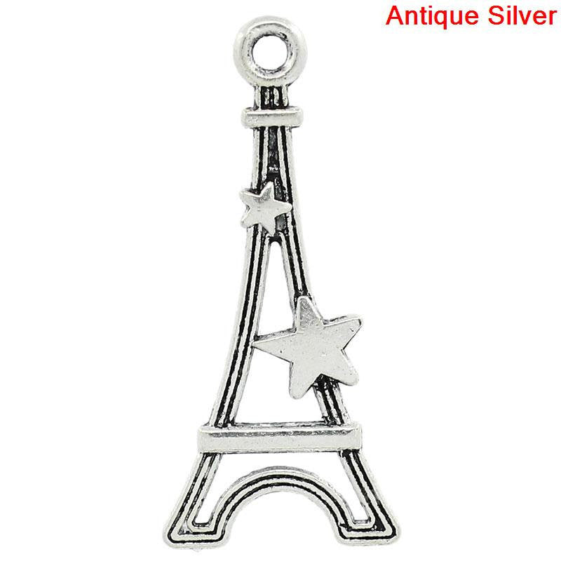 10 Silver Tone Paris EIFFEL TOWER Charm Pendants chs1174