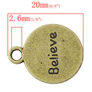 8 Bronze Tone BELIEVE and INSPIRE Reversible Charm Pendants  chb0262