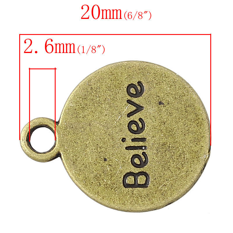 8 Bronze Tone BELIEVE and INSPIRE Reversible Charm Pendants  chb0262