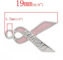 4 Pink BREAST CANCER Awareness Fighter Ribbon Charms or Pendants, silver, 19mm x 11mm  che0239