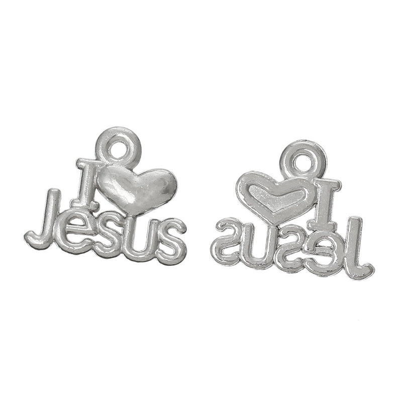 10 Silver Tone I LOVE Jesus Charms Pendants chs1168