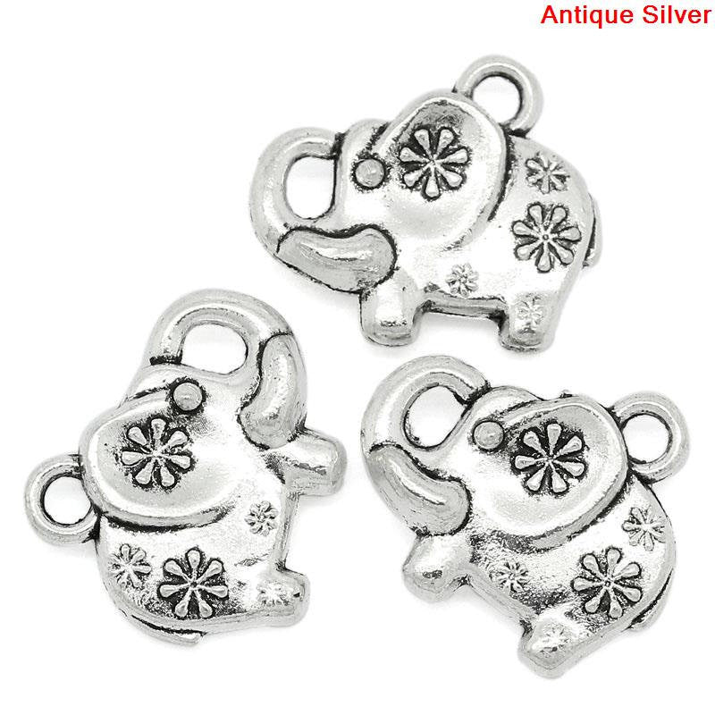 10 Small Silver Tone Fancy ELEPHANT Charms Pendants chs1169