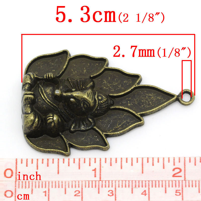 2 Large Bronze Tone GANESHA AMULET Charms Pendant Findings  chb0260