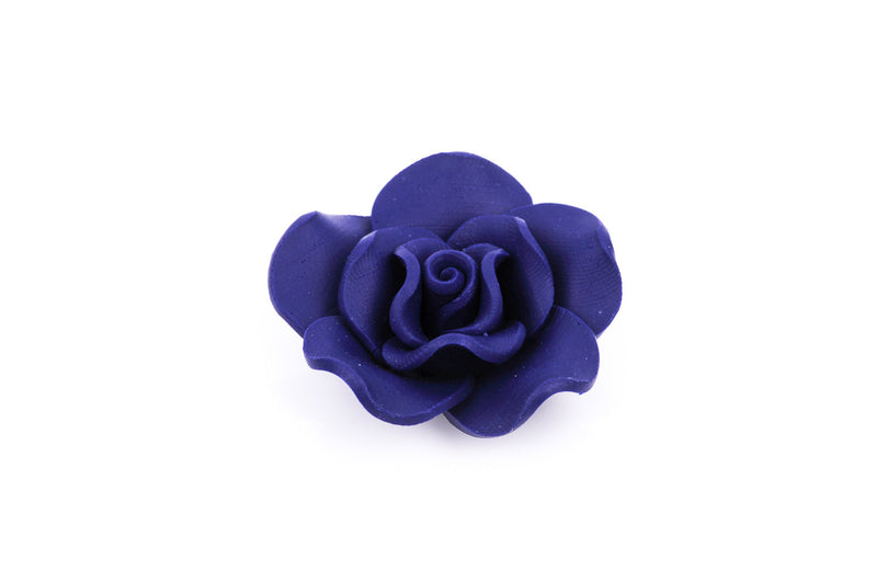 2 Large NAVY BLUE Polymer Clay Rose Beads pol0022