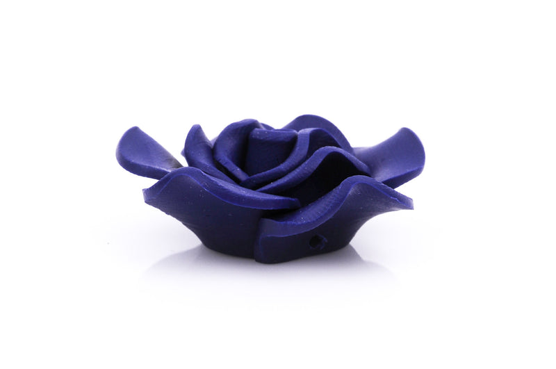 2 Large NAVY BLUE Polymer Clay Rose Beads pol0022