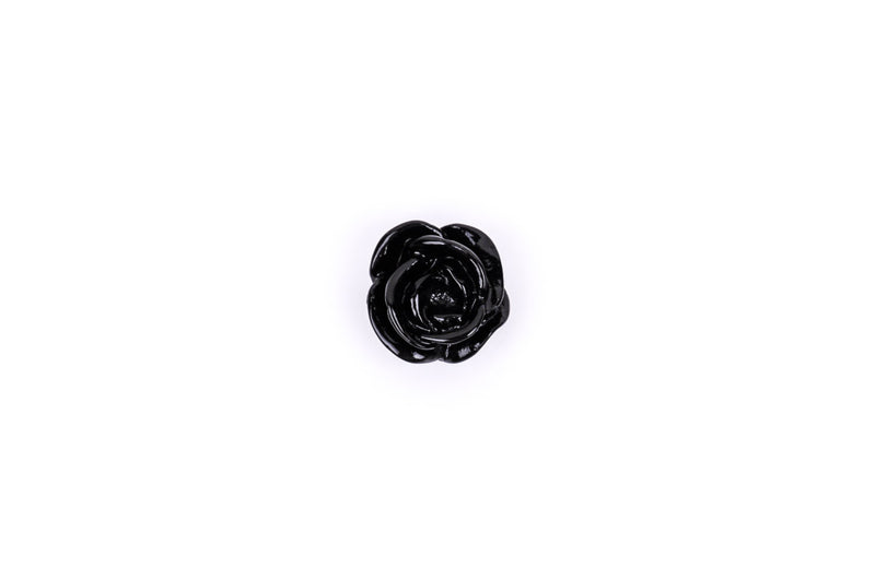 10 Rose Flower Cabochons, flatback, Shiny JET BLACK, 13mm  cab0111