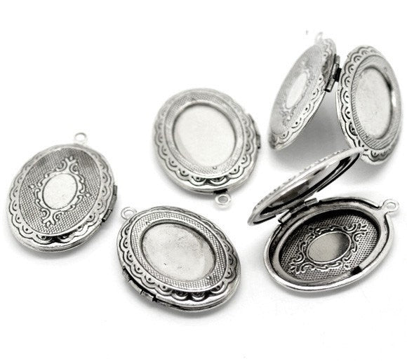 5 Antique Silver Oval Photo Frame Locket Pendants 34x24mm  chs1253