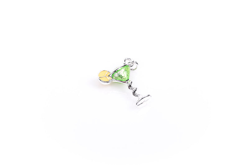 Lemon Drop MARTINI COCKTAIL Silver Plated Enamel Charm Pendant che0278