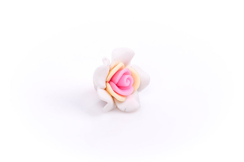 2 WHITE, YELLOW, and PINK Polymer Clay Rose Flower Beads pol0025