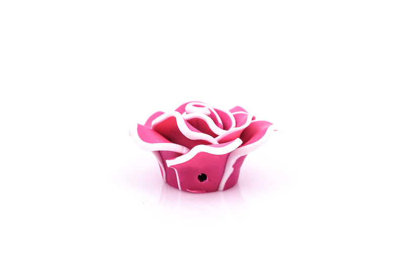 2 Medium HOT PINK Polymer Clay Rose Flower Beads pol0033