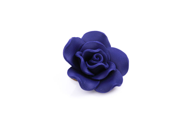 2 Large NAVY BLUE Polymer Clay Rose Beads pol0022