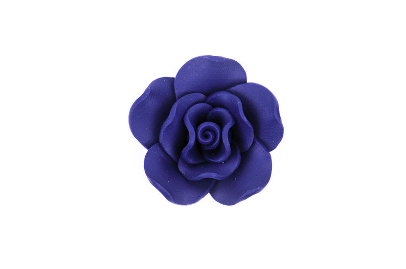 2 Large NAVY BLUE Polymer Clay Rose Beads pol0022