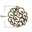 6 Bronze Round Filigree Connector Charm Pendants, 1" diameter chb0266