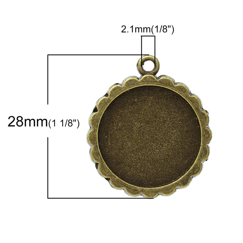 5 Bronze Round Flower Shape CABOCHON SETTING Frame Charm Pendants (fits 20mm round cabs)   chb0265