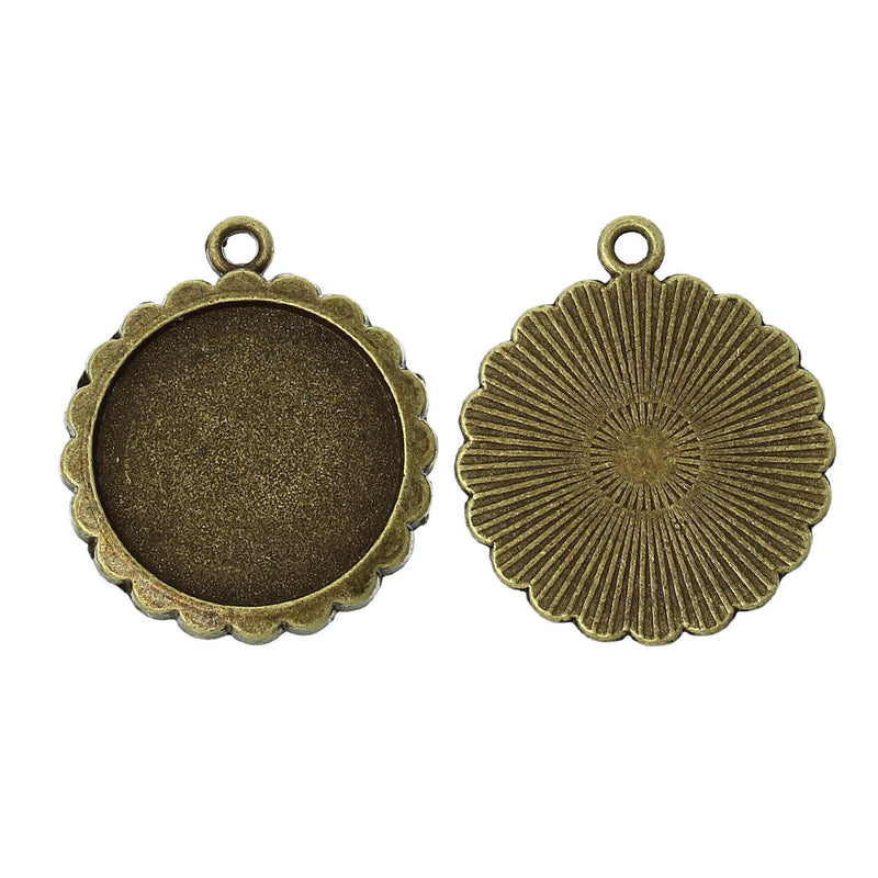 5 Bronze Round Flower Shape CABOCHON SETTING Frame Charm Pendants (fits 20mm round cabs)   chb0265