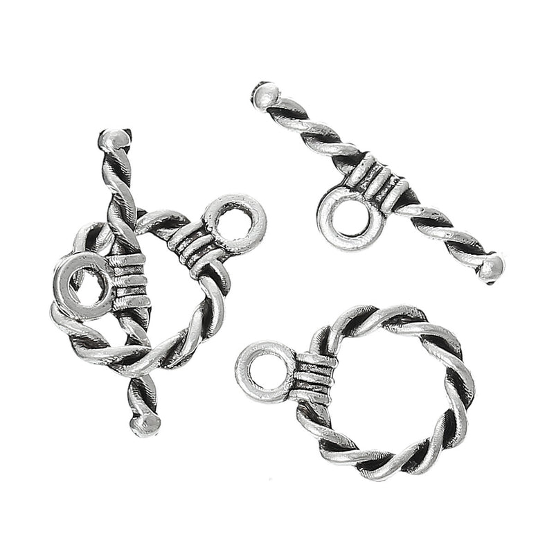 10 Sets Antique Silver Metal Circle Toggle Clasps, Twisted Rope Design  fcl0102