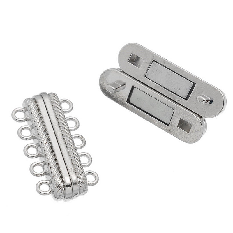 1 Silver Tone 5-Strand Magnetic Rectangle Connector Clasp, 2.8cm x 1.45cm for Multi Strand Bracelets and Necklaces  fcl0101