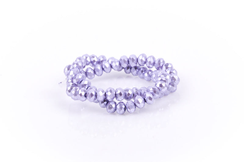 10x7mm Metallic Pearl LAVENDER PURPLE Opaque Crystal Glass Faceted Rondelle Beads . 1 Strand, bgl0344