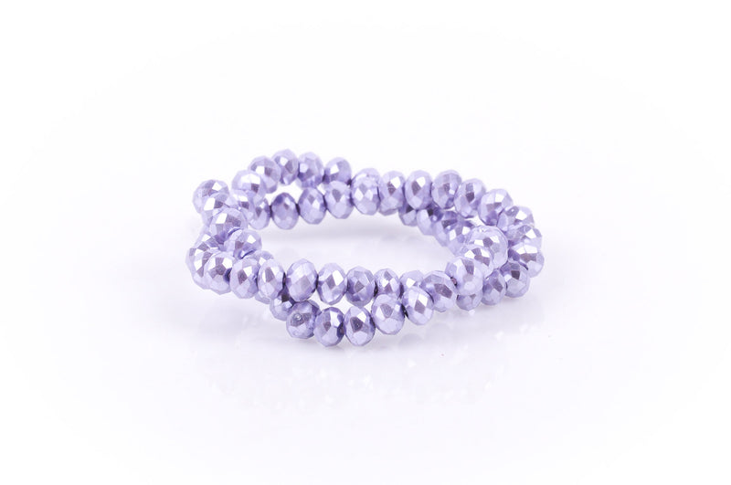 10x7mm Metallic Pearl LAVENDER PURPLE Opaque Crystal Glass Faceted Rondelle Beads . 1 Strand, bgl0344