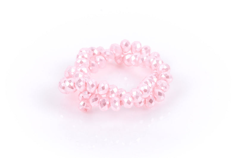 10x7mm Metallic Pearl LIGHT PASTEL PINK Opaque Crystal Glass Faceted Rondelle Beads . 1 Strand, bgl0345