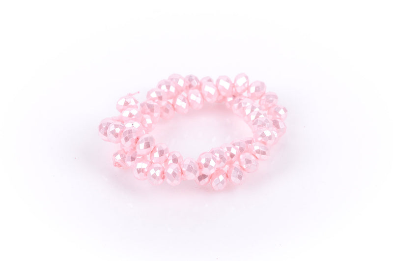 10x7mm Metallic Pearl LIGHT PASTEL PINK Opaque Crystal Glass Faceted Rondelle Beads . 1 Strand, bgl0345