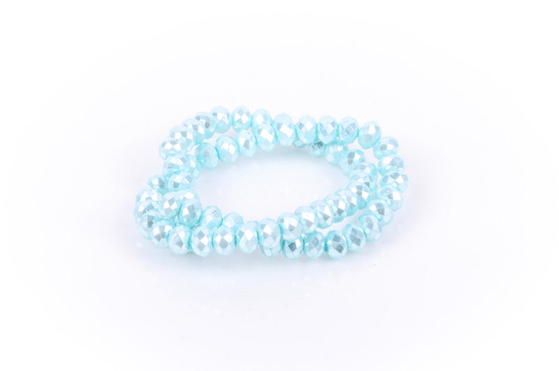 10x7mm Metallic Pearl LIGHT PASTEL BLUE Opaque Crystal Glass Faceted Rondelle Beads . 1 Strand, bgl0346