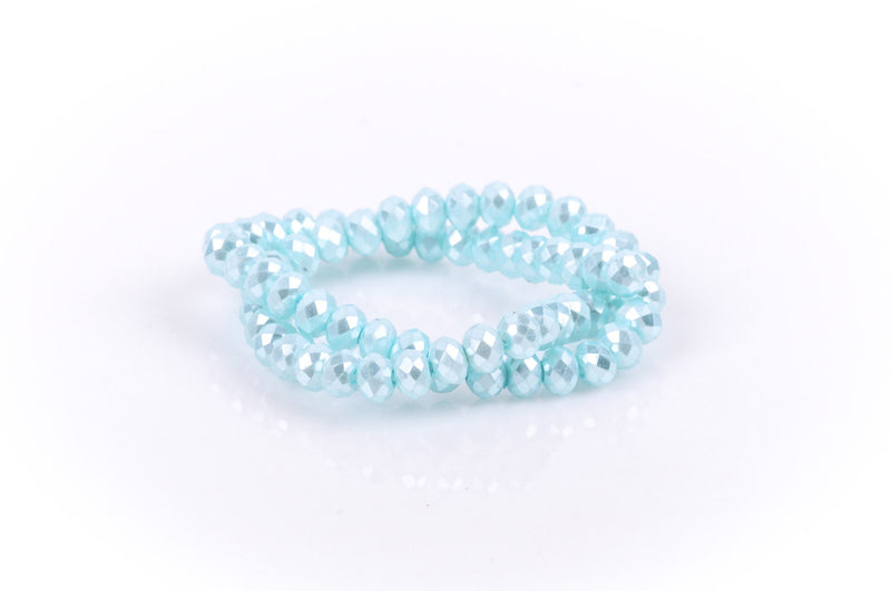 10x7mm Metallic Pearl LIGHT PASTEL BLUE Opaque Crystal Glass Faceted Rondelle Beads . 1 Strand, bgl0346