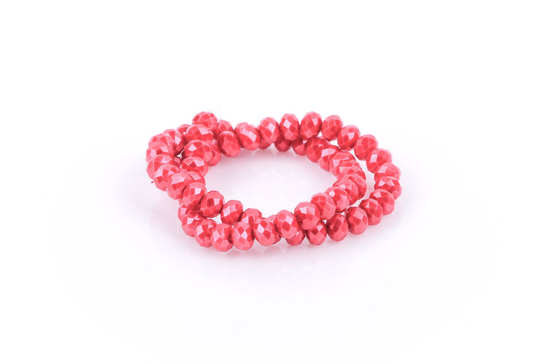 10x7mm Metallic Pearl RED Opaque Crystal Glass Faceted Rondelle Beads . 1 Strand, bgl0348