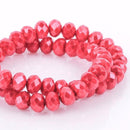 10x7mm Metallic Pearl RED Opaque Crystal Glass Faceted Rondelle Beads . 1 Strand, bgl0348