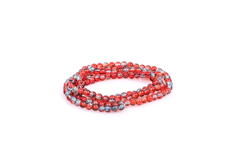 LIGHT BLUE and ORANGE Crackle Glass Round Beads 6mm, 32 inch strand . about 140 beads bgl0351