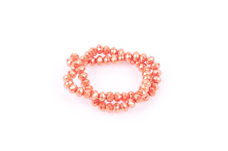 10x7mm Metallic Pearl TANGERINE ORANGE Opaque Crystal Glass Faceted Rondelle Beads . 1 Strand, bgl0342