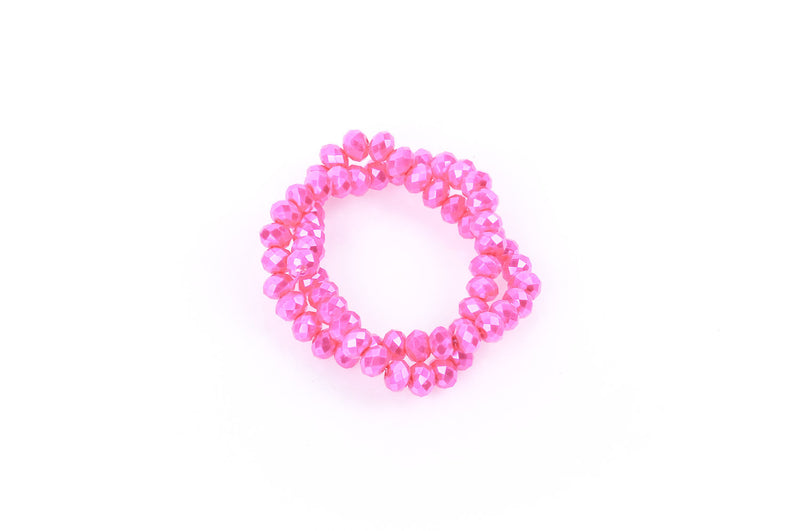 10x7mm Metallic Pearl HOT PINK Opaque Crystal Glass Faceted Rondelle Beads . 1 Strand, bgl0343