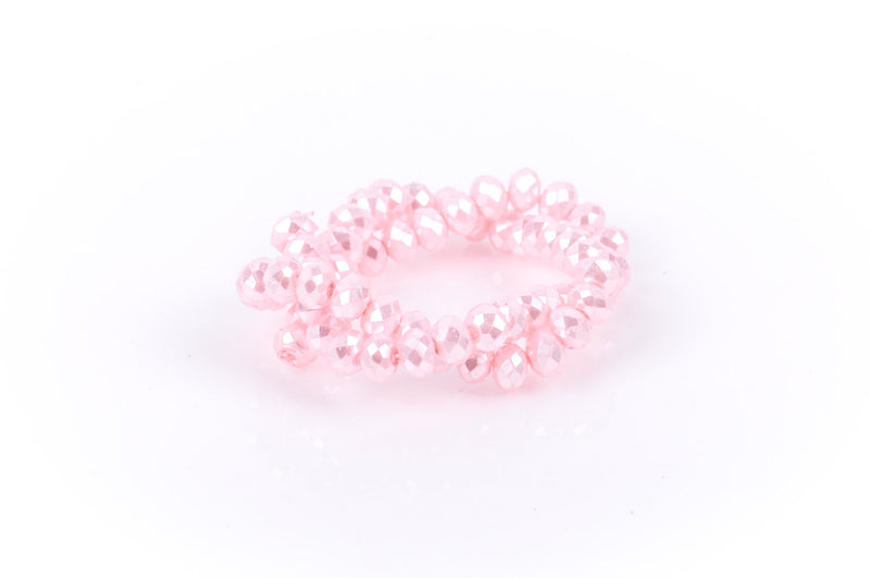 10x7mm Metallic Pearl LIGHT PASTEL PINK Opaque Crystal Glass Faceted Rondelle Beads . 1 Strand, bgl0345