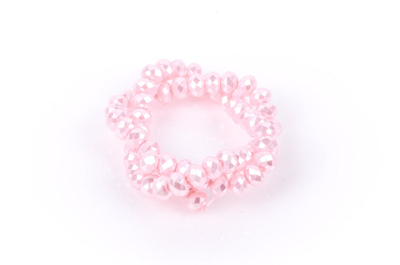 10x7mm Metallic Pearl LIGHT PASTEL PINK Opaque Crystal Glass Faceted Rondelle Beads . 1 Strand, bgl0345