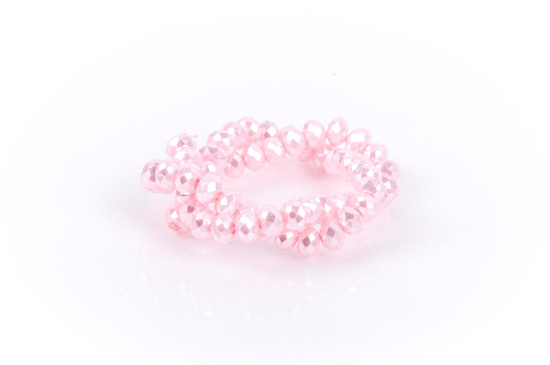 10x7mm Metallic Pearl LIGHT PASTEL PINK Opaque Crystal Glass Faceted Rondelle Beads . 1 Strand, bgl0345