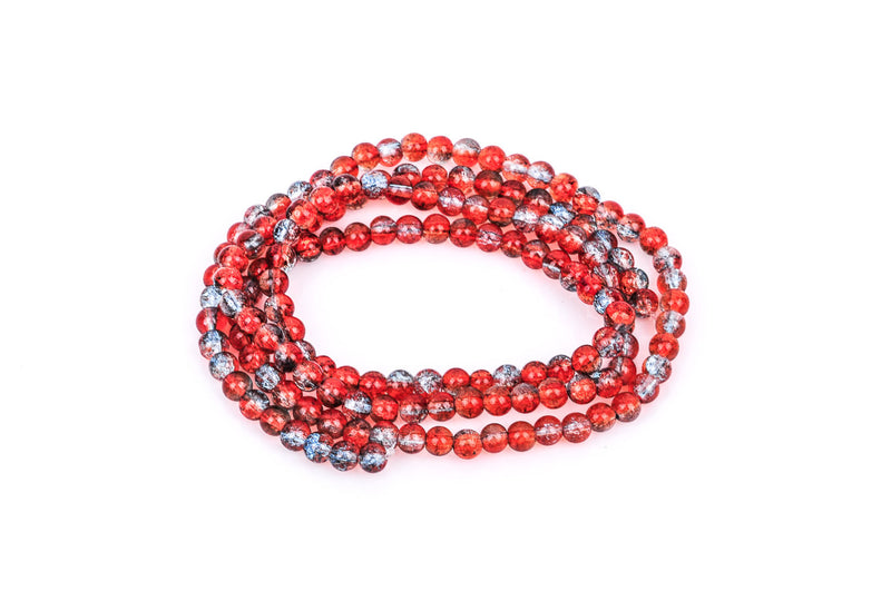 LIGHT BLUE and ORANGE Crackle Glass Round Beads 6mm, 32 inch strand . about 140 beads bgl0351