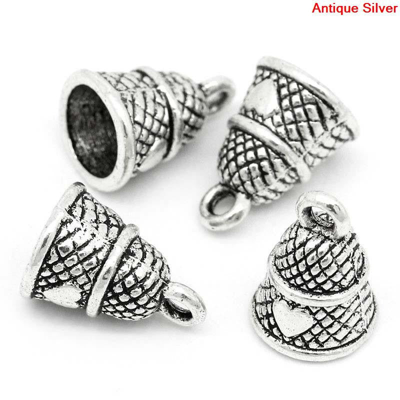 4 Antique Silver Metal HEART SEWING Thimble Charm Pendants . chs1283