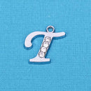 Letter T platinum color silver charm pendant, rhinestone crystals embedded in the metal, alphabet  chs1276