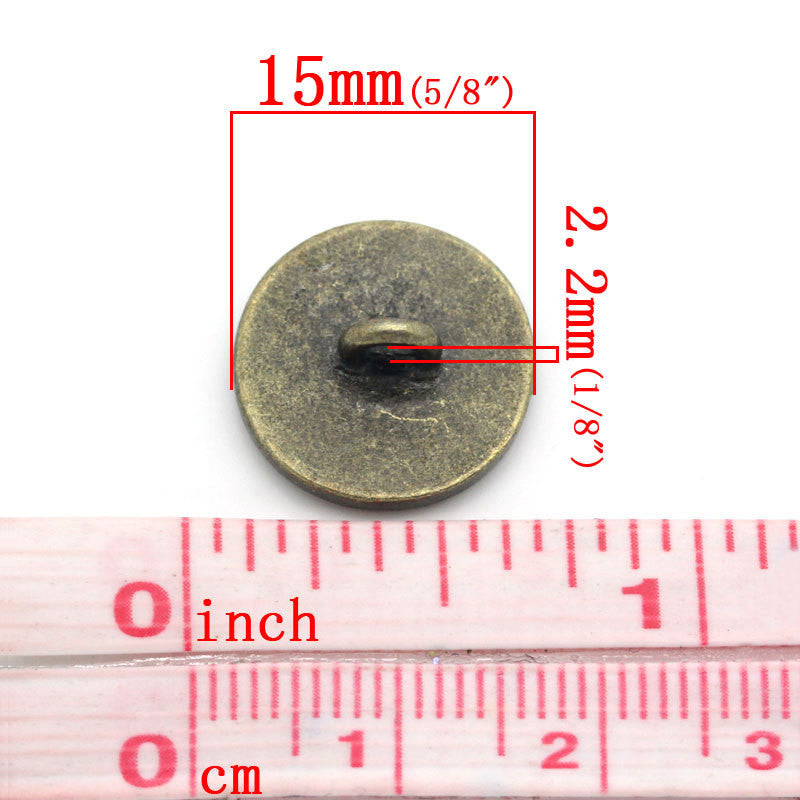 6 Bronze Metal ROUND HORSE HEAD Circle Shank Buttons, 5/8" diameter but0030