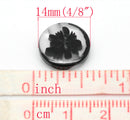 12 Round Transparent Millifiori Style Black and Clear Flower Buttons . 14mm  ( 1/2" ) but0036
