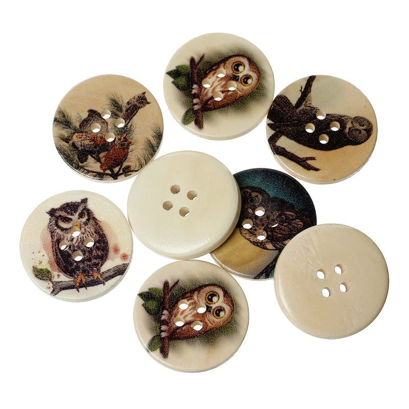 50 pcs WOOD OWL BUTTONS  30mm  (1-3/8")  Scrapbooking . Beading . Sewing . But0031