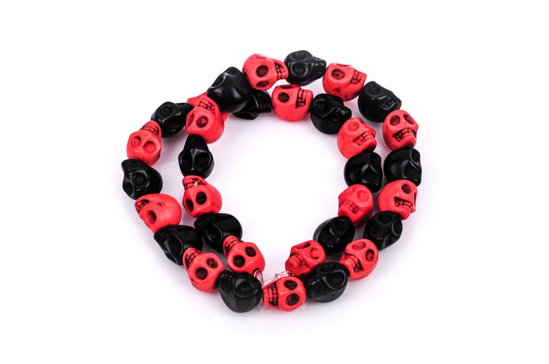 1 Strand Small Stone Howlite Orange and Black Halloween SUGAR SKULLS Gemstone Beads  12mm, carved stone how0281