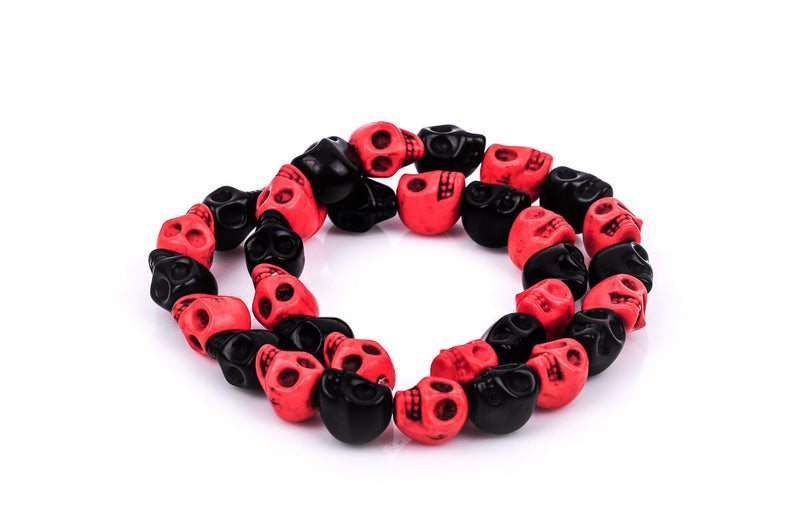 1 Strand Small Stone Howlite Orange and Black Halloween SUGAR SKULLS Gemstone Beads  12mm, carved stone how0281