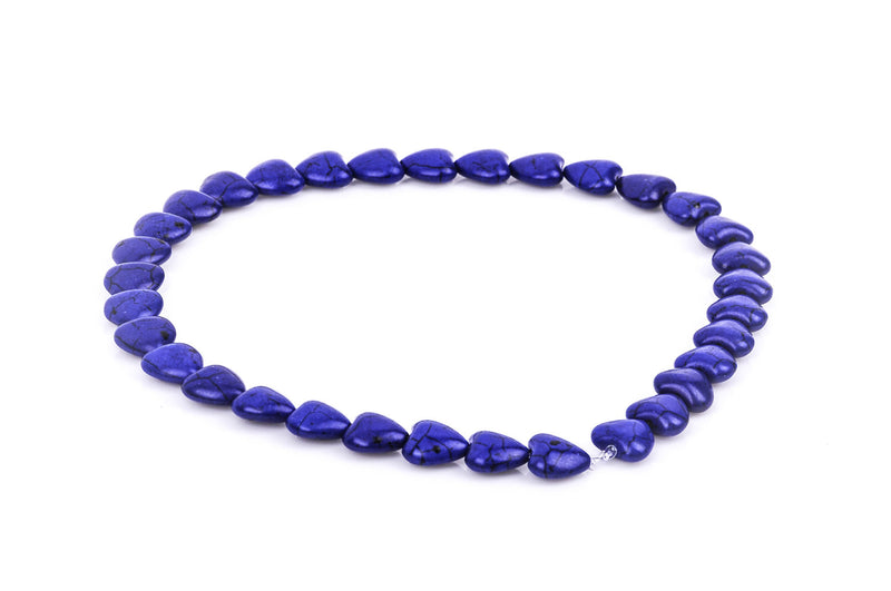 12mm DARK BLUE Puffed HEART Beads, Royal Blue Howlite Heart Beads, full strand, about 33 beads  how0299