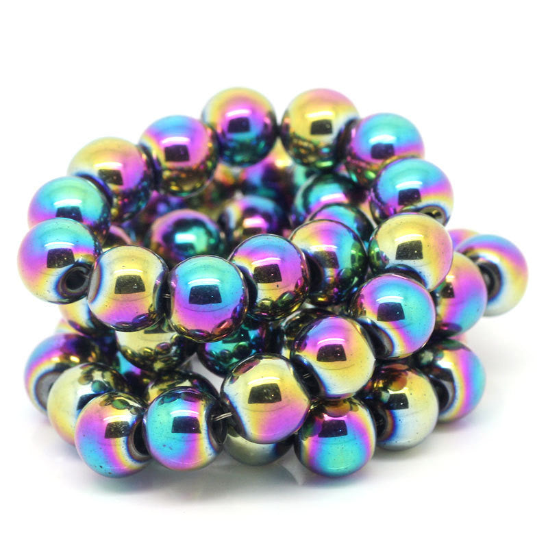 4mm Round Titanium MARDI GRAS HEMATITE Gemstone Beads, strand, ghe0050