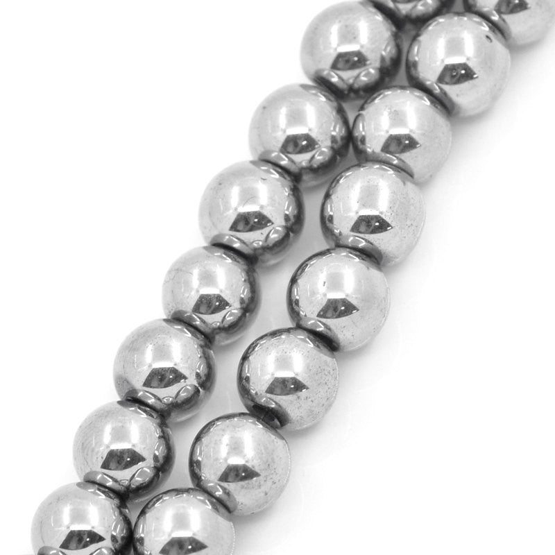 1 Strand 10mm Round Titanium Coated SILVER HEMATITE Gemstone Beads  ghe0010