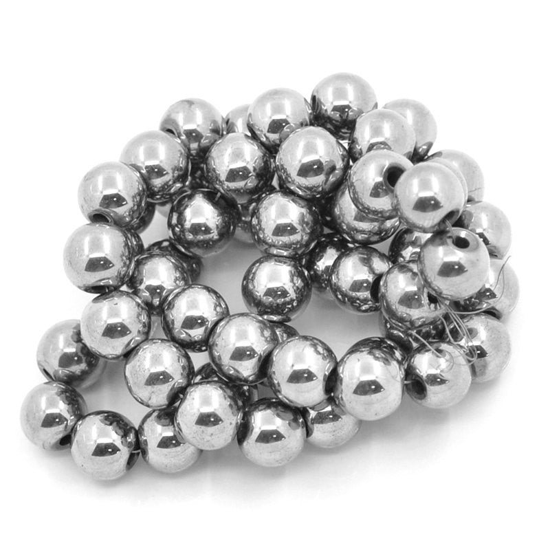 1 Strand 4mm Round Titanium Coated SILVER HEMATITE Gemstone Beads  ghe0024